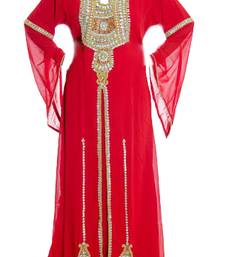 Red georgette islamic kaftan with zari and stone work
