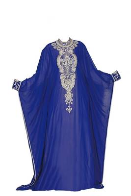 Royal blue georgette farasha with zari and stone work 1