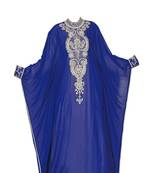 Royal blue georgette farasha with zari and stone work