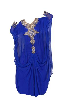 Royal blue georgette farasha with zari and stone work 1