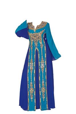 Blue georgette islamic kaftan with zari and stone work 1