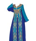 Blue georgette islamic kaftan with zari and stone work