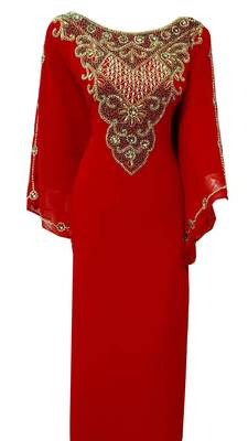 Red georgette farasha with zari and stone work 1
