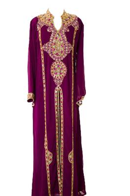 Purple georgette islamic kaftan with zari and stone work 1