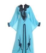 Sea green georgette islamic kaftan with zari and stone work