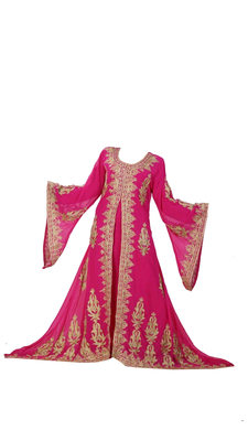 Pink georgette islamic kaftan with zari and stone work 1