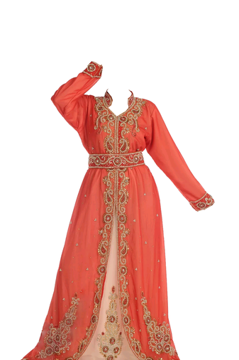 Orange Georgette Kaftan Gown with Zari Work