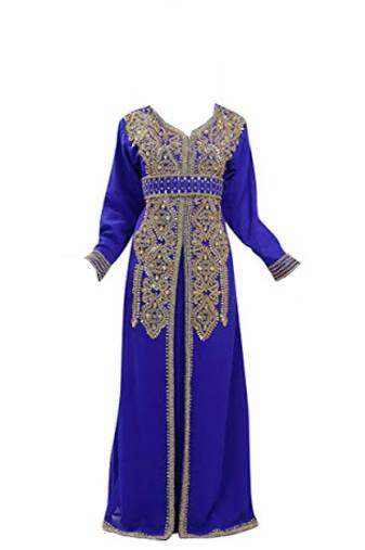 Royal blue georgette islamic kaftan with zari and stone work