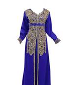Royal blue georgette islamic kaftan with zari and stone work