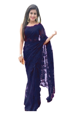 navy blue net saree