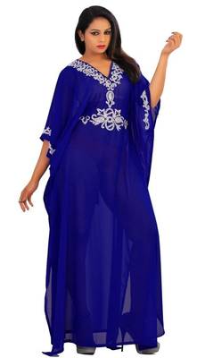 Royal blue georgette embriodery islamic kaftans 1