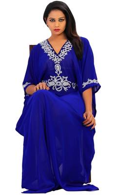 Royal blue georgette embriodery islamic kaftans 3