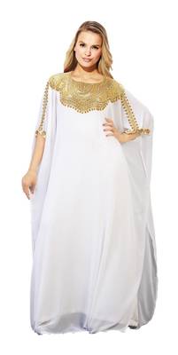 White georgette embroidery stitched islamic kaftans 1