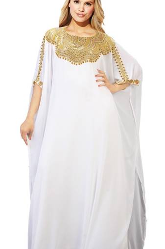 White georgette embroidery stitched islamic kaftans