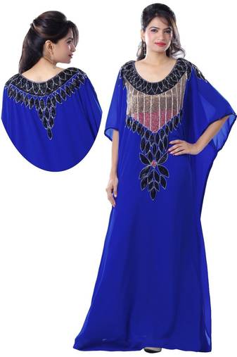 Royal blue georgette embriodery stitched islamic kaftans