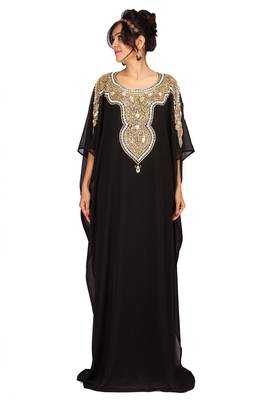Black georgette embriodery stitched islamic kaftans 1