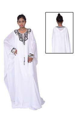 White georgette embroidery stitched islamic kaftans 1