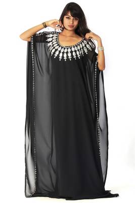 Black georgette embriodery stitched islamic kaftans 1