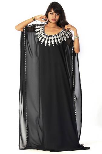 Black georgette embriodery stitched islamic kaftans