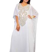 Off White georgette embroidery stitched islamic kaftans