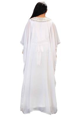 Off White georgette embroidery stitched islamic kaftans 2