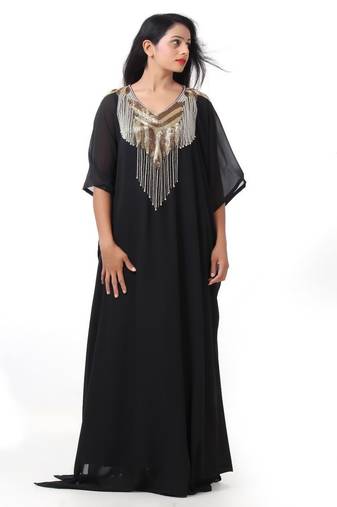 Black georgette embriodery stitched islamic kaftans
