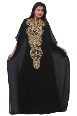 Black georgette embriodery stitched islamic kaftans 1