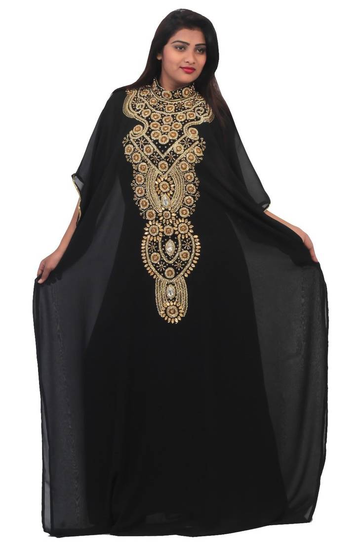 Black georgette embriodery stitched islamic kaftans