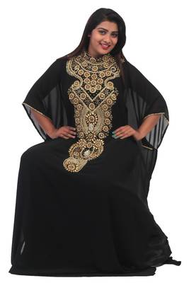 Black georgette embriodery stitched islamic kaftans 4