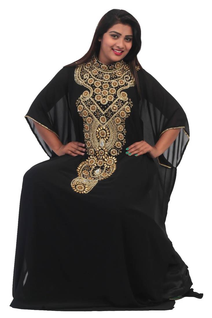 Black georgette embriodery stitched islamic kaftans