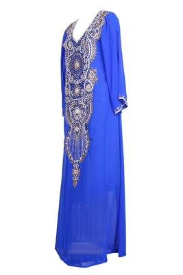 Royal blue georgette embriodery stitched islamic kaftans 2