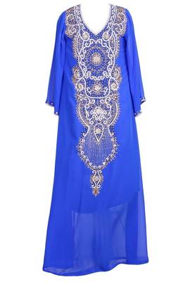 Royal blue georgette embriodery stitched islamic kaftans 1