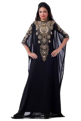 Black georgette embriodery stitched islamic kaftans 1