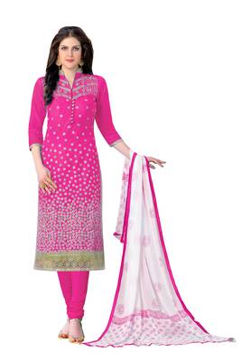 Pink embroidered cotton salwar with dupatta 1