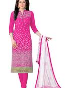 Pink embroidered cotton salwar with dupatta