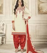 Off-white jacquard cotton salwar with dupatta