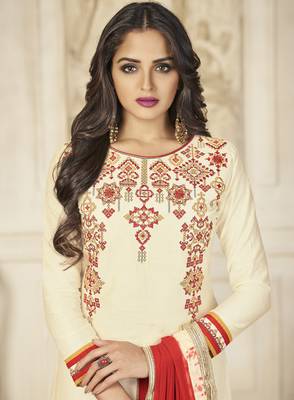 Off-white jacquard cotton salwar with dupatta 2