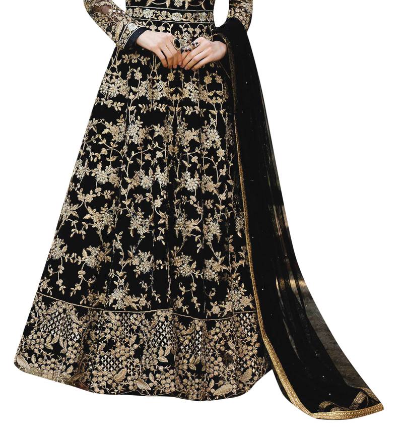 Black Embroidered Net Anarkali Suit