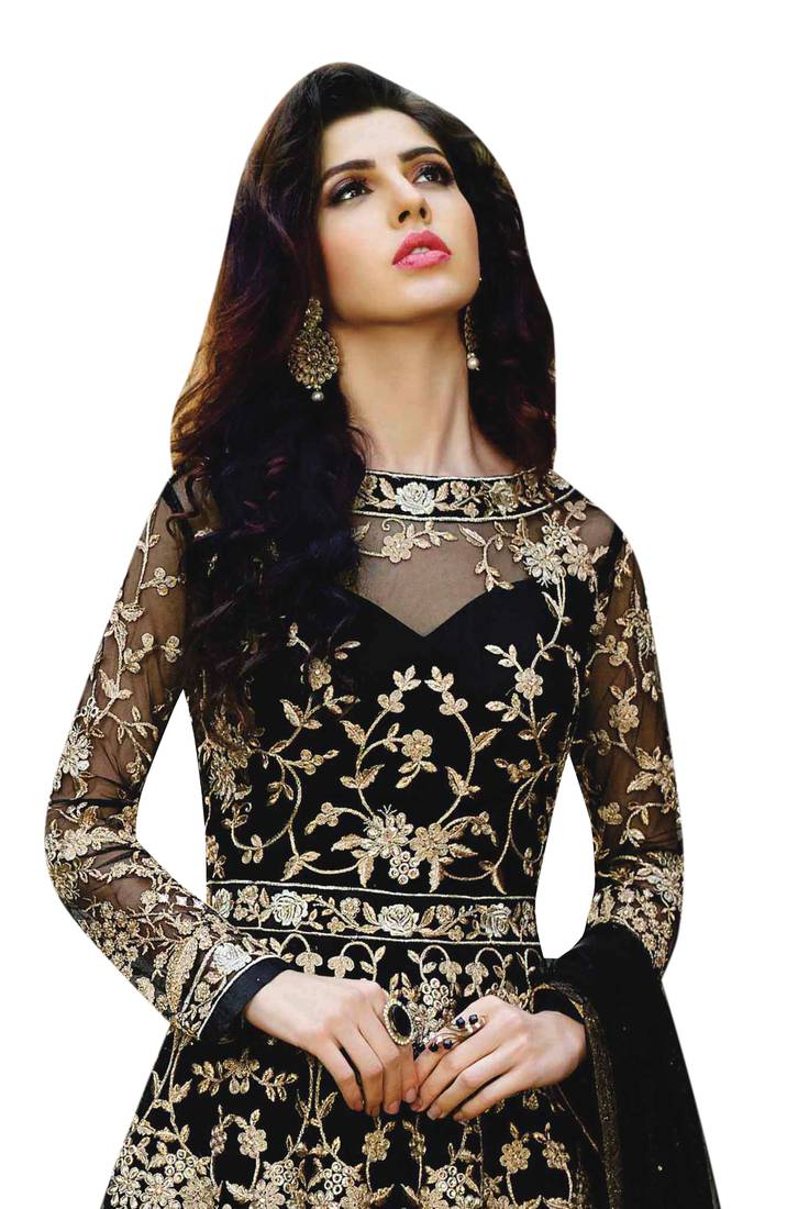 Black Embroidered Net Anarkali Suit