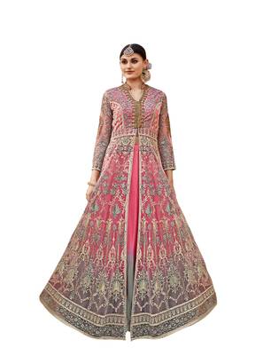Grey Embroidered Net Anarkali Suit 1