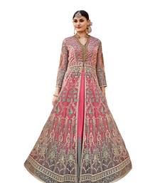 Grey Embroidered Net Anarkali Suit