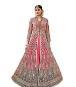 Grey Embroidered Net Anarkali Suit