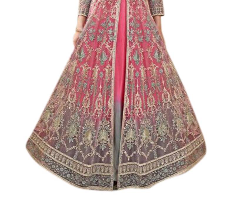 Grey Embroidered Net Anarkali Suit