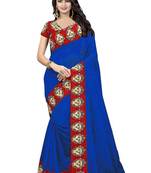 Blue Plain Chanderi Saree With Blouse