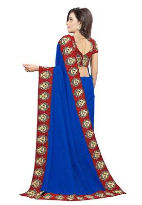 Blue Plain Chanderi Saree With Blouse 2