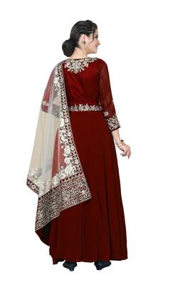 Maroon embroidered faux georgette semi stitched salwar with dupatta 3