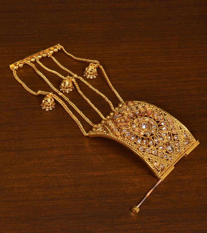 Copper Made Stoned Embellished Designer Bracelet with Hanging Jhumka