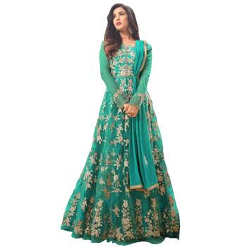 Green embroidered net salwar anarkali suit 1