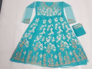 Green embroidered net salwar anarkali suit 2