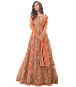 Orange embroidered net Anarkali Suit